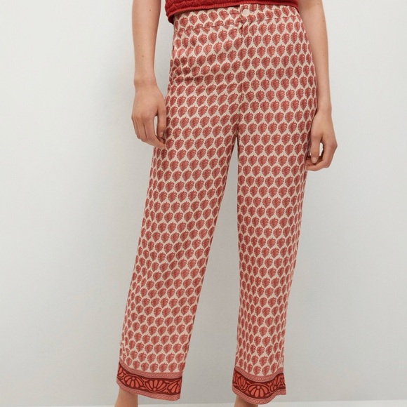 Red Patterned Wide-Leg Pants - Picture 2 of 3